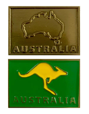 Magnetic Antique Brass/Gold Badge Enameled Green/Gold Australia Souvenir Evoke Headwear